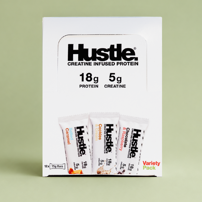 Hustle Protein Bars Variety Pack | Box of 12 | 3 Flavours