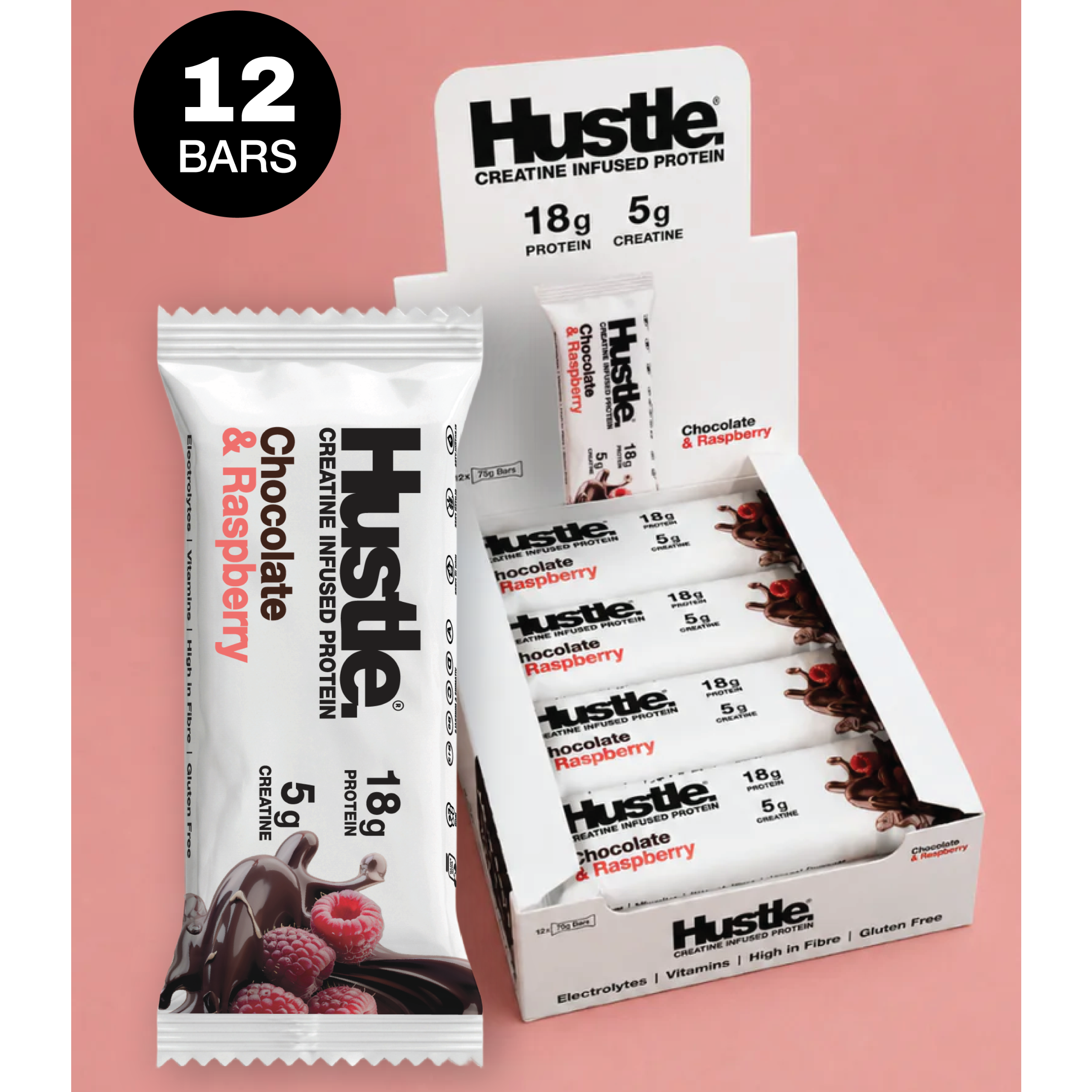 Hustle Chocolate Raspberry Protein Bars | Box of 12