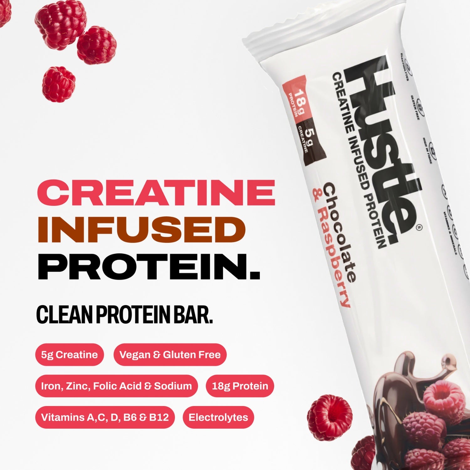 Hustle Chocolate Raspberry Bars - 12 Bars