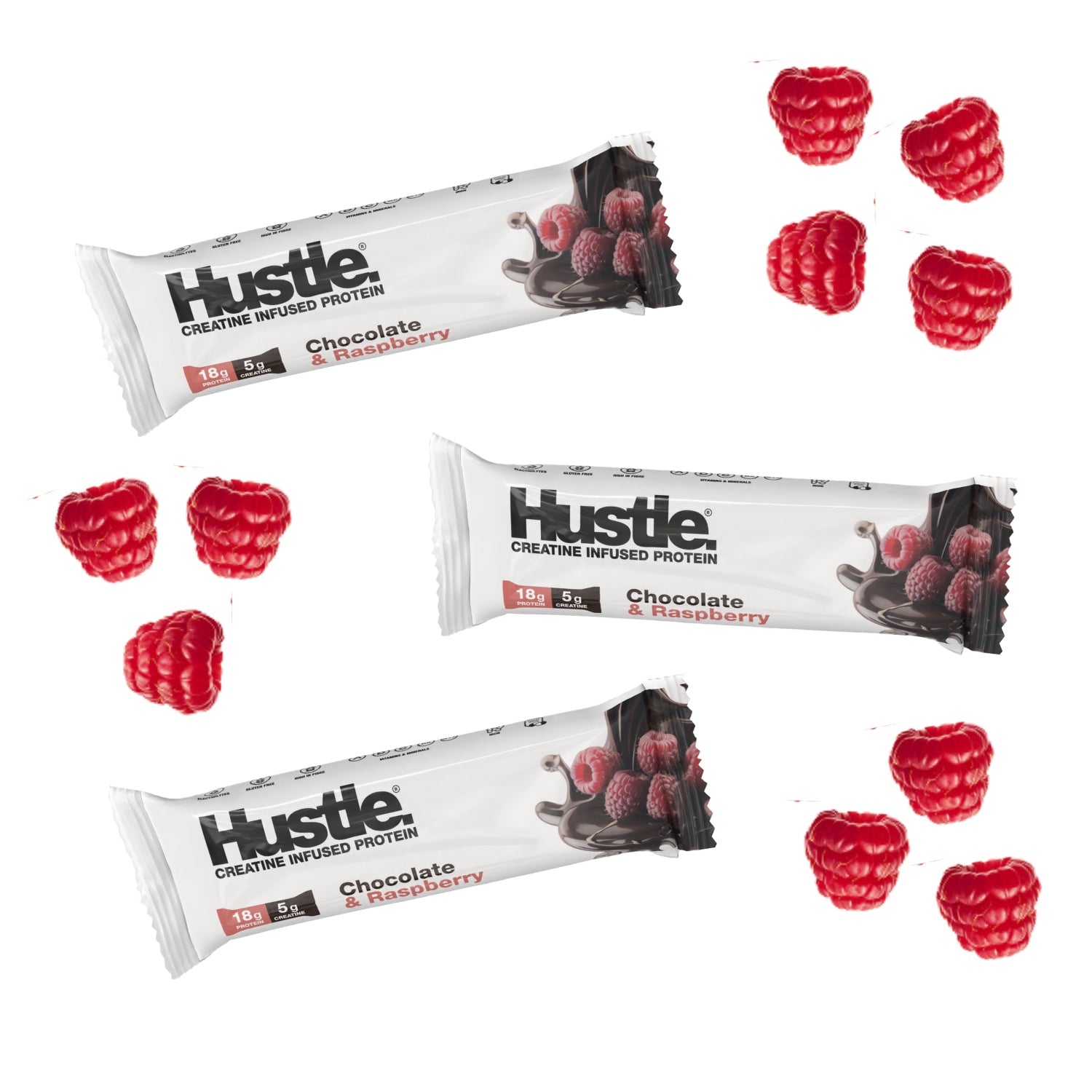 Hustle Chocolate Raspberry Bars - 12 Bars