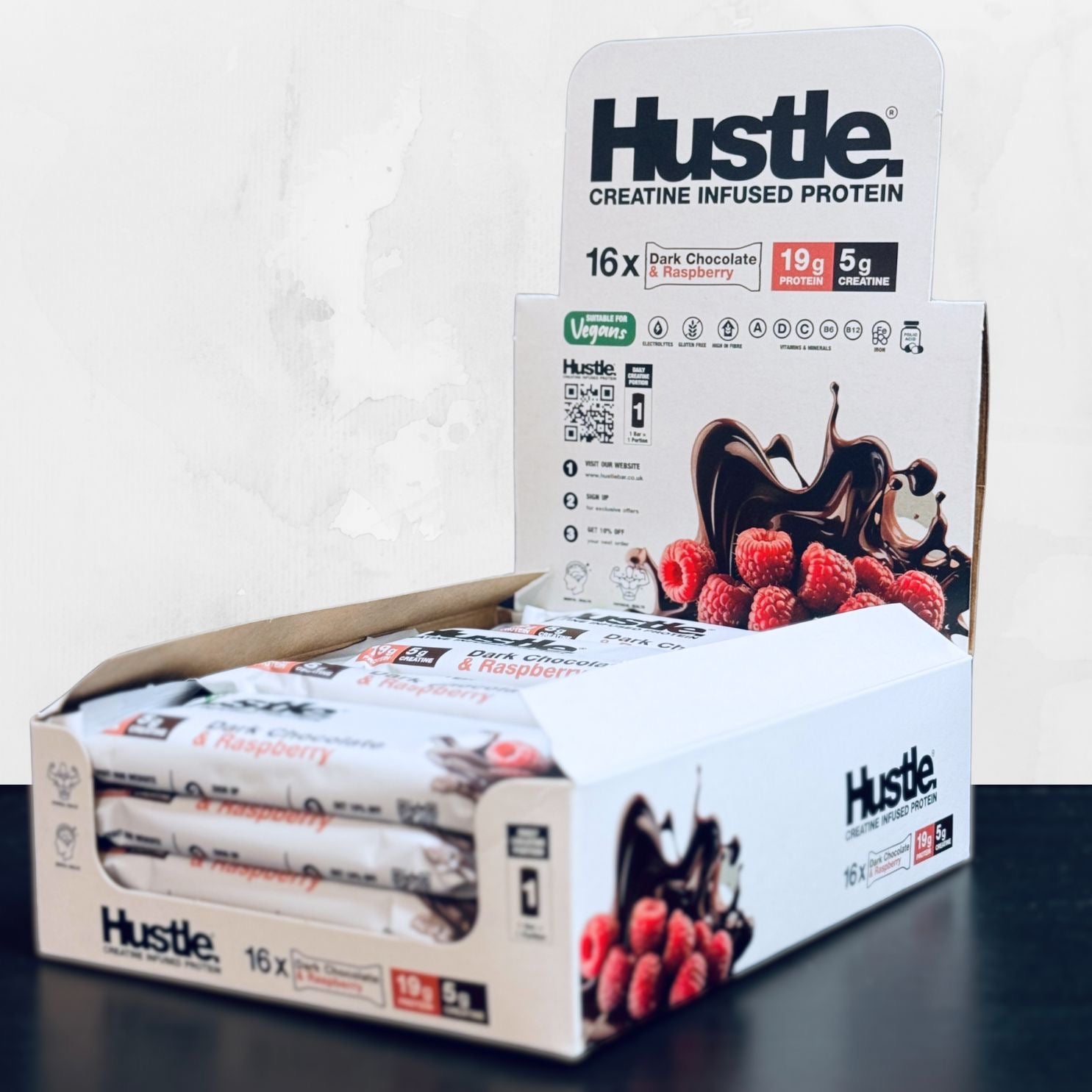 Hustle Creatine Bar - Dark Chocolate & Raspberry X 16