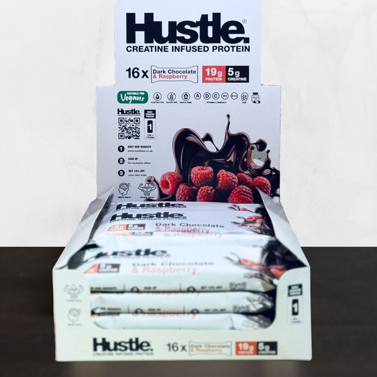 Hustle Creatine Bar - Dark Chocolate & Raspberry X 16